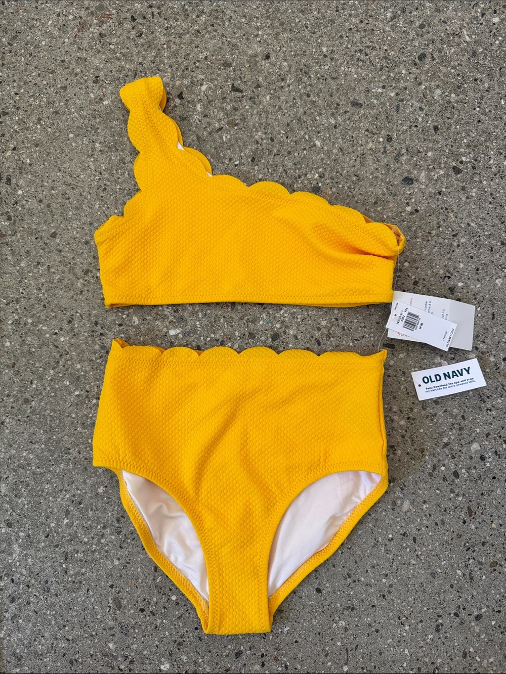 Old Navy Bright Yellow Scallop One-Shoulder Kids Bikini